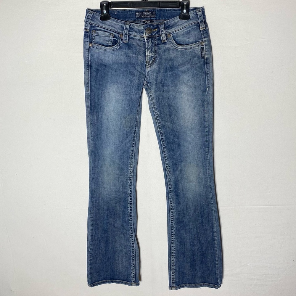 Vintage Y2K Silver Jeans Med Light Wash Low Rise Boot Cut Jeans 29